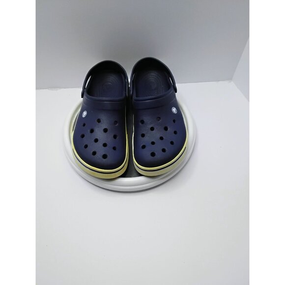 Crocs Mens Navy Blue Classic Clogs W/ Yellow Trim - Comfortable Slip-On Shoes - Picture 1 of 7